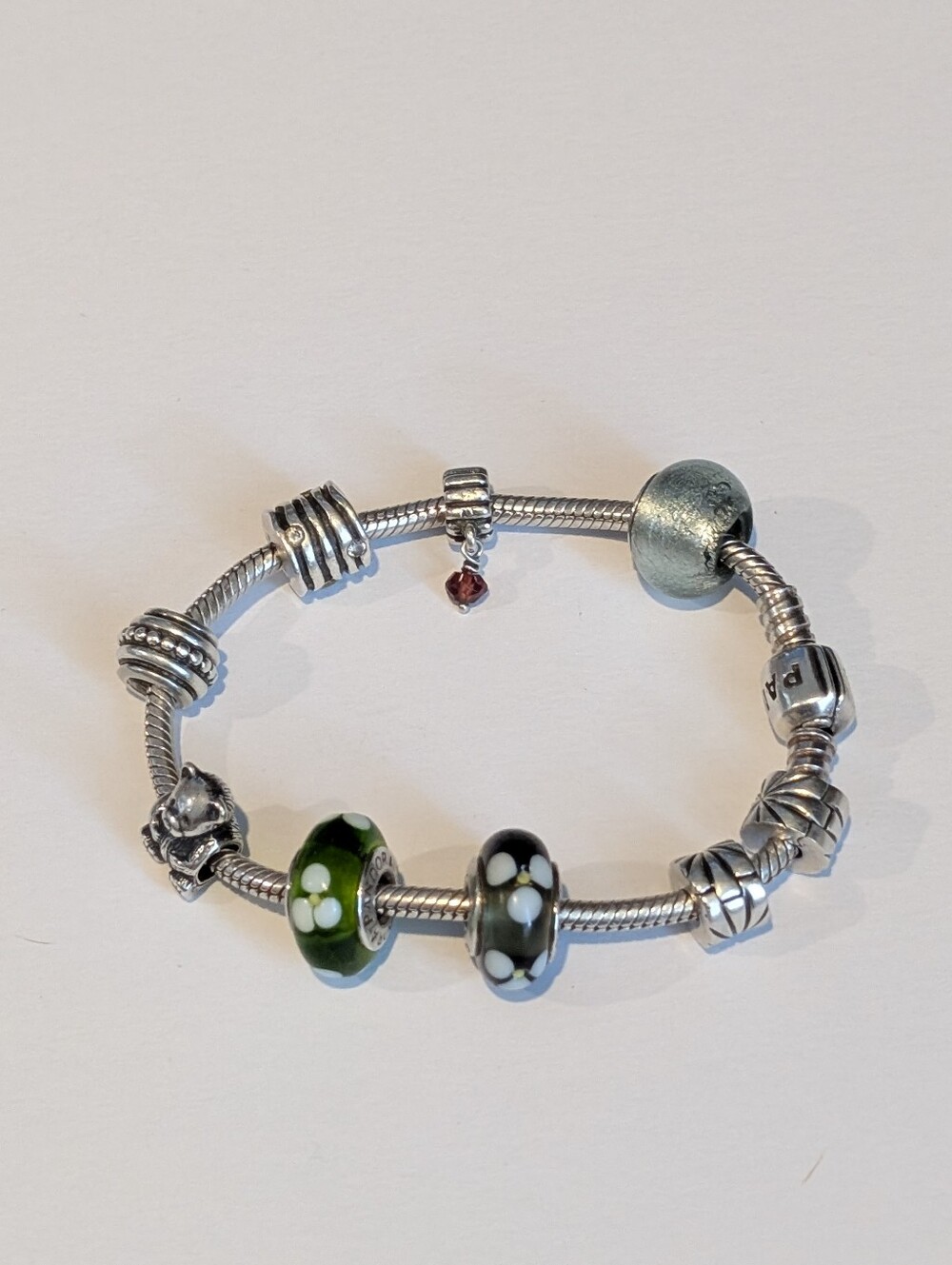 Sterling Silver Pandora Moments snake chain bracelet 7" - With 9 Charms!